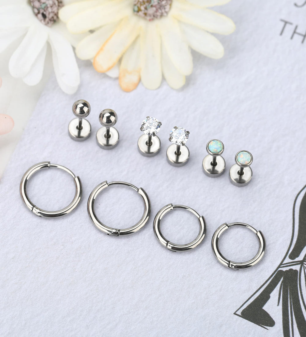MJust G23 Titanium Earrings Set – Hypoallergenic Flat Back Studs & Hoops