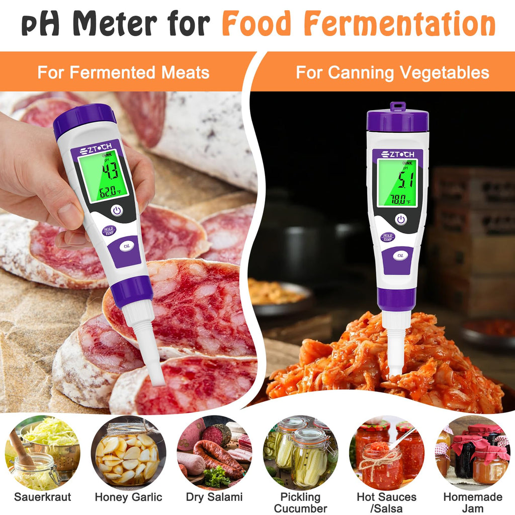 EZTOCH Food pH Meter, Digital pH Meter for Food Fermentation Canning Cooking, Smart Sourdough pH Tester for Bread Cheese Sauces, Measure pH in Water, Brewing, Meat, Sausages, Pickles, Sushi Rice