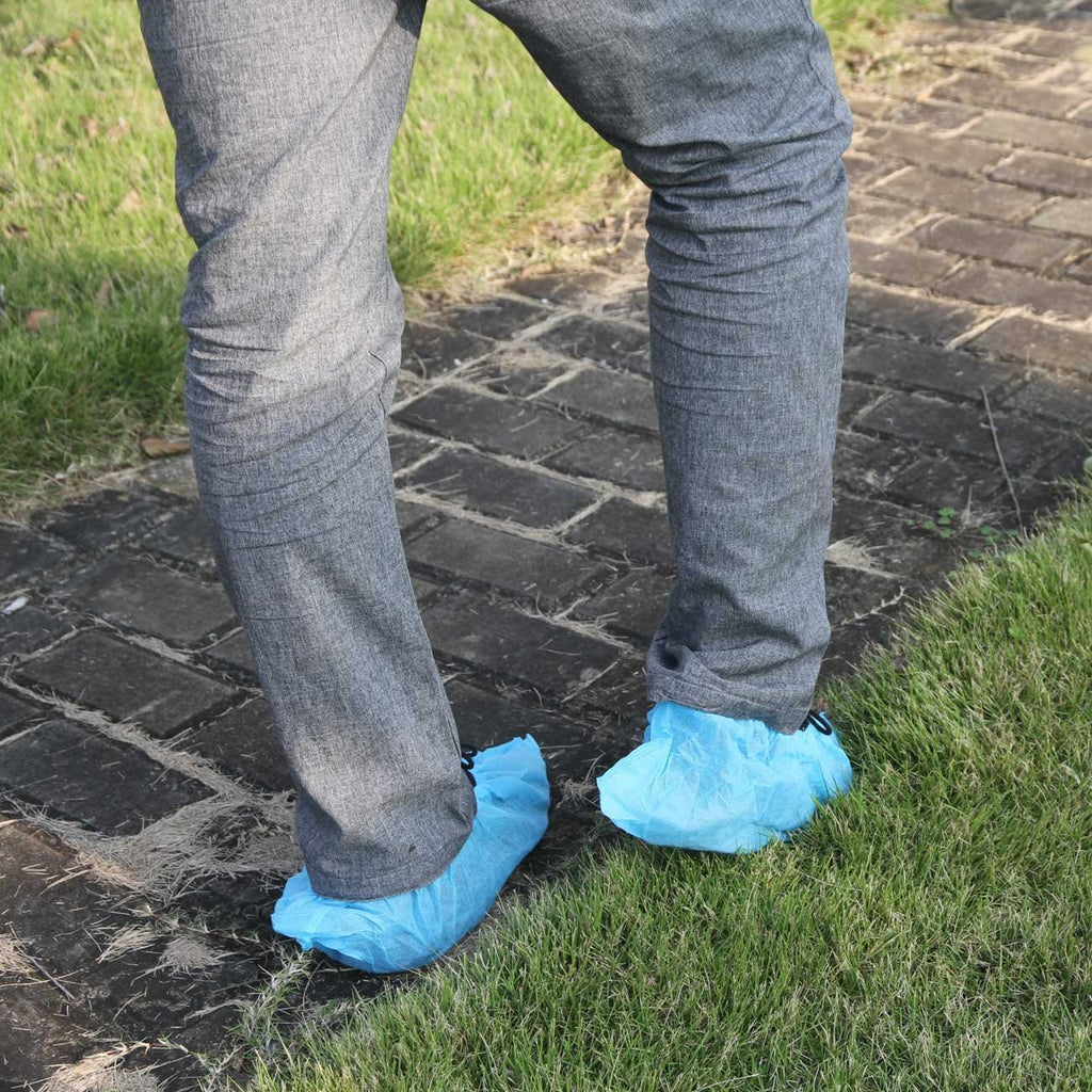 G & F Products Disposable Shoe Covers, Slip-Resistant Booties, Heavy-Duty, Waterproof, Elastic Band, Non-Slip Silicone Sole, Reusable, Protects Floors, Blue 11 Us Men & 13 Us Women, 500 Pcs (250 Pair)