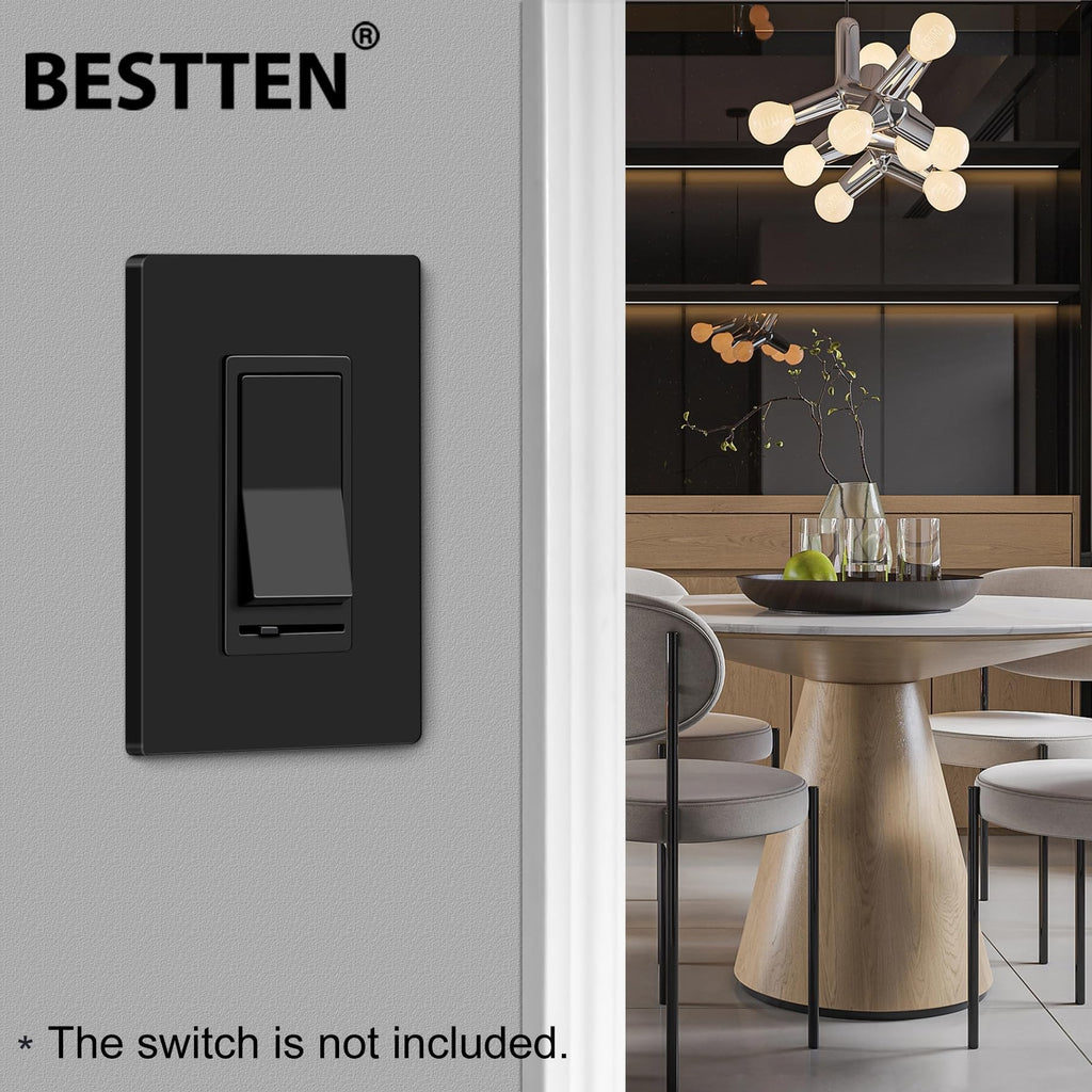BESTTEN 20 Pack 1-Gang Black Screwless Wall Plate, Unbreakable Polycarbonate Outlet Cover, H4.69" x W2.91", for Light Switch, Dimmer, GFCI, USB Receptacle, Gloss