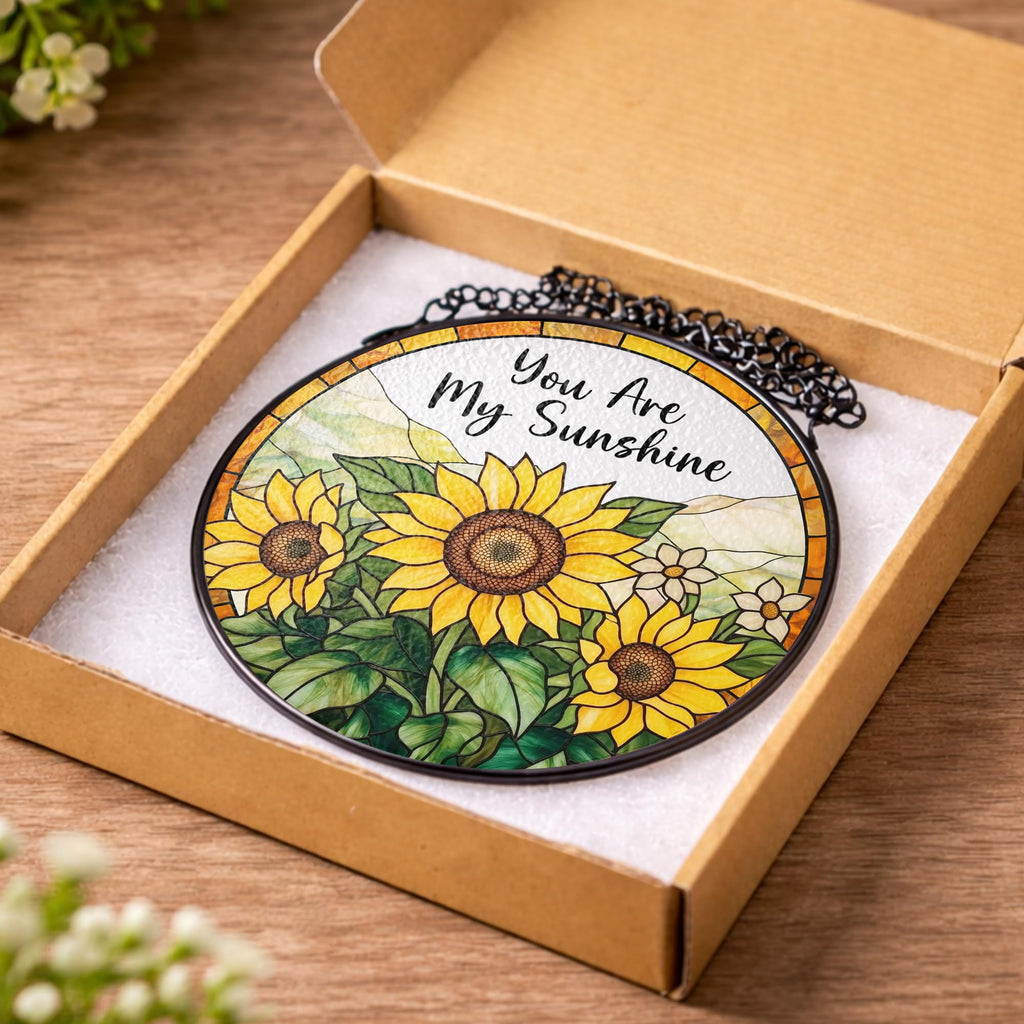 Sunflower Gifts for Women - You are My Sunshine Suncatcher, Birthday Gifts for Mom, Grandma, Mama, Step Mom, Mother in Law from Daughter Son - Sunflowers Suncatcher Stained Glass Window Hanging Decor