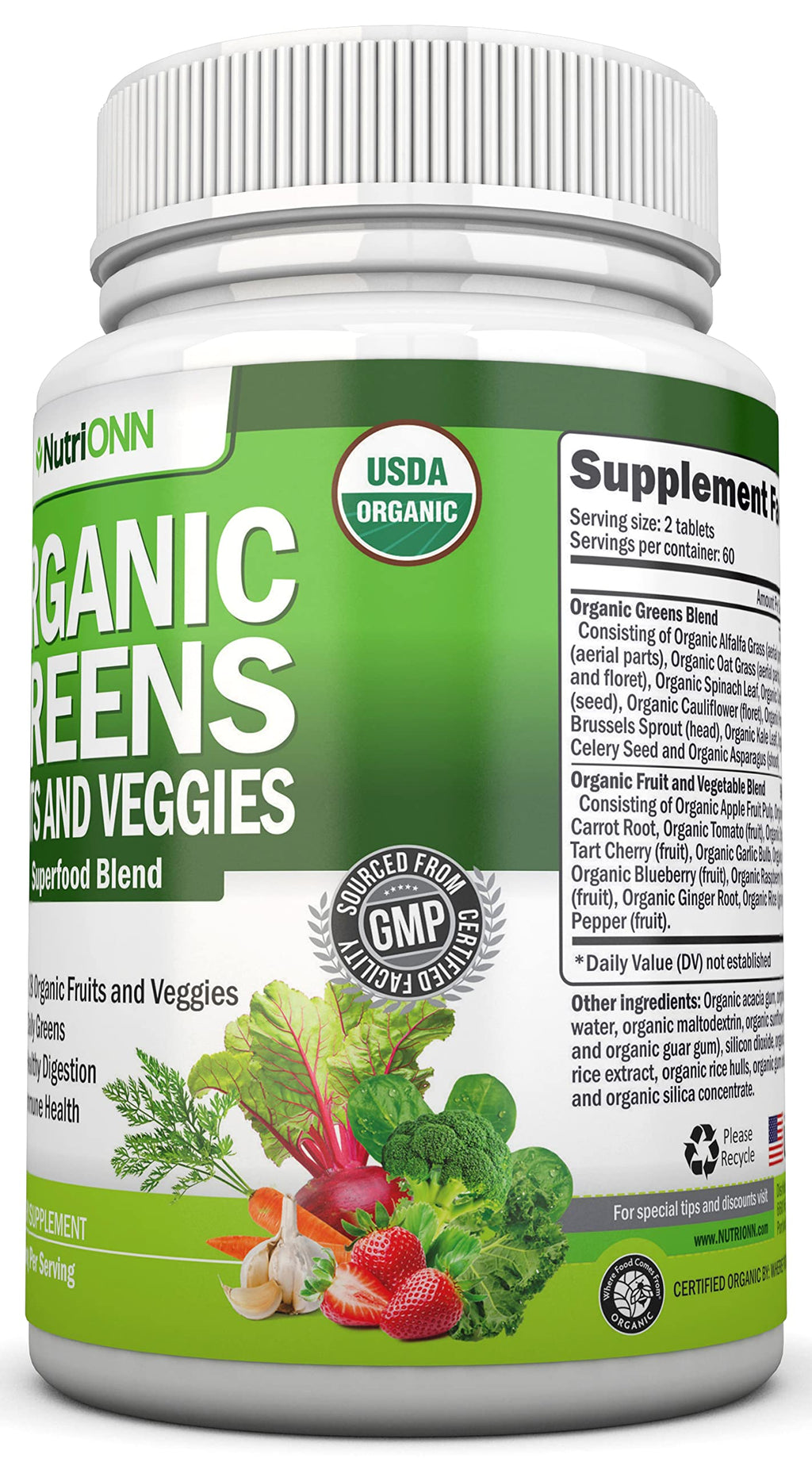 Organic Super Greens Capsules - Fruit And Vegetable Supplements - 120 Count - 28 USDA Organic & Vegan Premium Ingredients - Superfood Blend For Immune Health, Digestion & Energy - Whole Food Vitamins