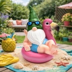 TISEJOY Garden Gnomes Outdoor Statues, Funny Flamingo Decor Gnomes Decor for Yard Patio Garden, Summer Gnomes Sculptures for Home Desk Table Pool Backyard, Garden Gifts for Mom, Friends