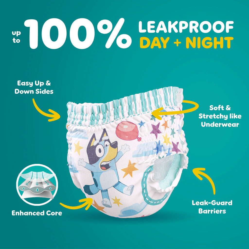 Easy Ups Girls & Boys Potty Training Pants, Size 4 (2T-3T), 140 Count, Bluey Absorbent Pull Up Training Underwear, Up to 100% Leakproof Day and Night, Hypoallergenic