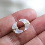 Gempires Rainbow Moonstone Half Moon Stud Earrings for Women