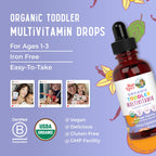MaryRuth's Toddler Multivitamin | Vitamin A C D E B6 B12 Zinc | Healthy Growth Support | Immunity | Bone Health | Cognitive Function | Organic | Sugar Free | Vegan | Non-GMO | 2 Fl Oz | 30 Day Supply