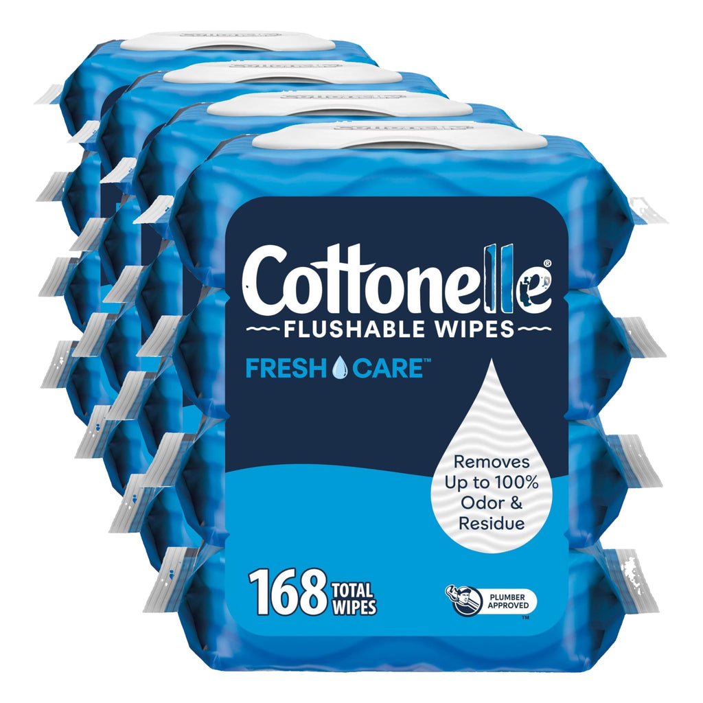 Cottonelle Fresh Care Flushable Wet Wipes, Adult Wet Wipes, 4 Flip-Top Packs, 42 Wipes Per Pack (168 Total Wipes), Packaging May Vary (Pack of 4)