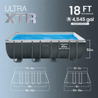 INTEX Ultra XTR 18 ft x 9 ft 52 in Above Ground Pool Set, Rectangular Swimming Pool with Steel Frame, 1500 GPH Sand Filter Pump, Ladder, Cover, & Ground Cloth