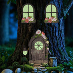 FESTGLOX Fairy Garden Door Windows for Tree Trunk Outdoor, Glow in the Dark