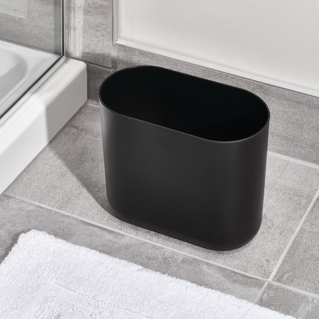 iDesign Small Slim Plastic Bathroom Trash Can, Garbage Can for Bedroom, Office, Desk, Dorm, Black