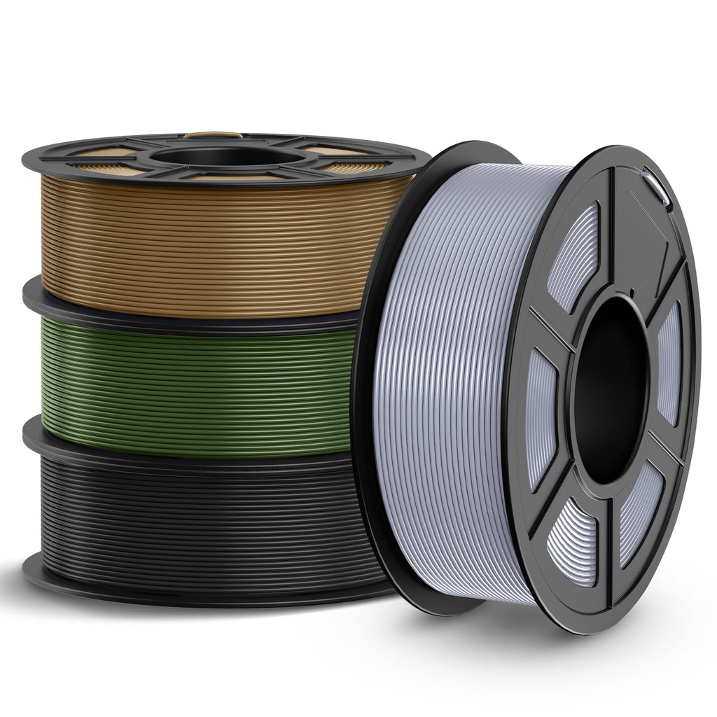 TECBEARS PETG Filament 1.75mm 4KG, 3D Printer Filament Bundle PETG, Strong Toughness, 4 * 1KG(1320M) Filament High Precision, Dimensional Accuracy ±0.02mm,Black+Coffee+Sliver+Olive Green