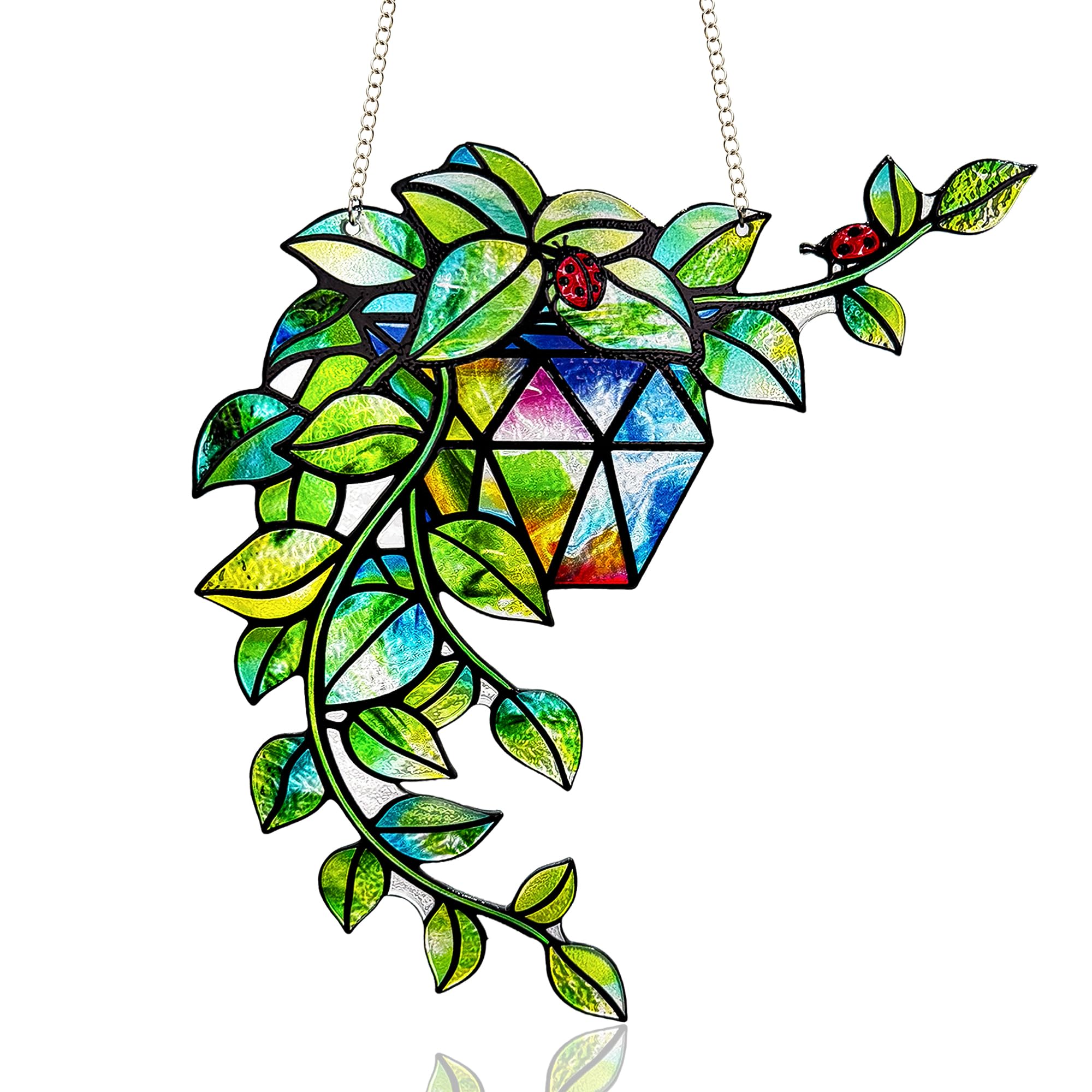 Plant Suncatcher Glass, Stained Glass Suncatcher Plant Window Hanging, Unique Nature Lover Gifts Leaf Idea