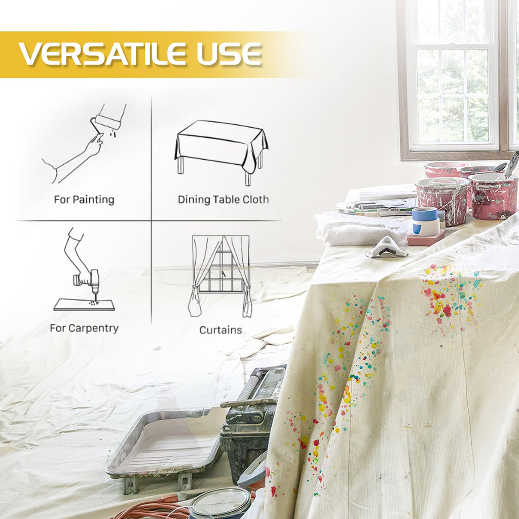Utopia Drop Cloth (6x9 ft, 2 Pack) Washable and Reusable Drop Cloth for Painting, Furniture & Floor Protection Highly Absorbent Painting Tarp - Canvas Drop Cloth for Outdoor and Indoor Use