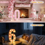 NANXU 12.6 Inch LED Pink Marquee Light Up Numbers, Sweet 70th Birthday Decorations Number Lights as Gifts for Women, Glitter Lighted Marquee Numbers for Pink Anniversary Party Table Decor, 70