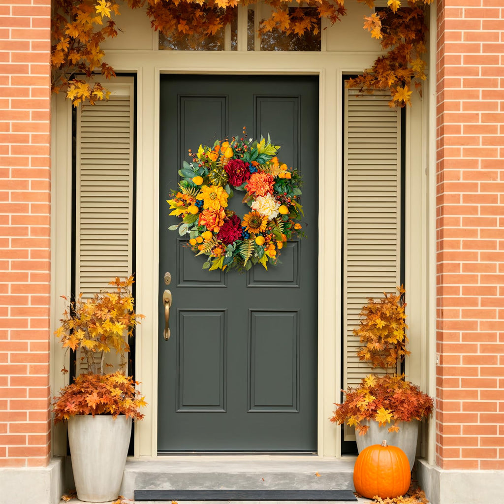 Pinkpuii 24 Inch Harvest Fall Wreaths for Front Door Outside,Porch,Entryway