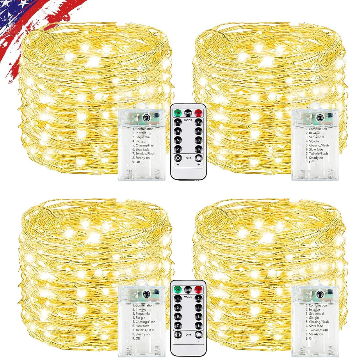 KAQ Fairy Lights Battery Operated with Remote, 4Pack 80FT 240LED Warm White