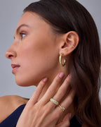 PAVOI CZ Chunky Hoop Earrings for Women, Yellow Gold, Size 30 Millimeters