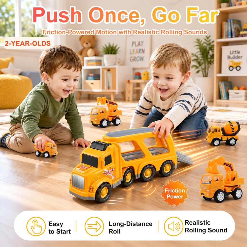 Construction Truck Toys for Toddler 3-5: 5-in-1 Vehicles with Sound Lights