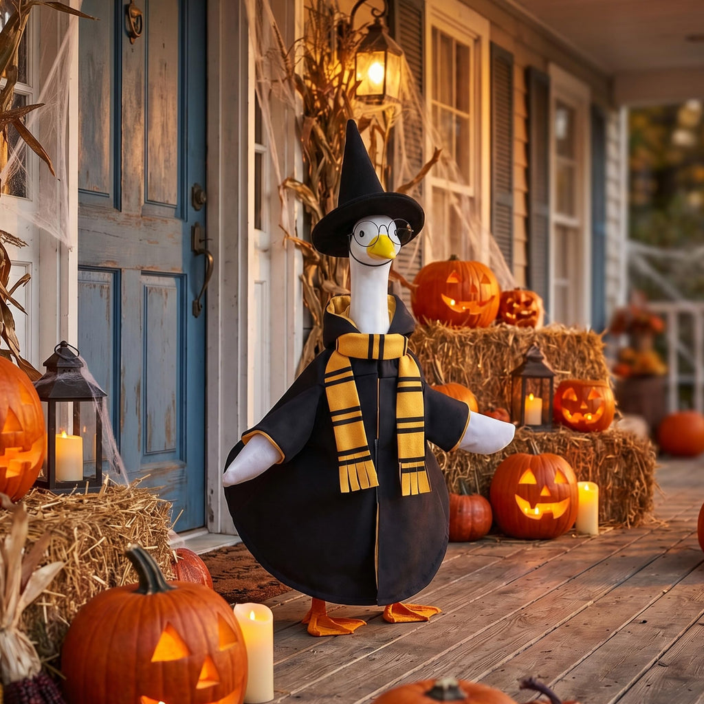 Tmovjxv 4 Pcs Halloween Wizard Porch Goose Outfit, Lawn Porch Goose Clothes