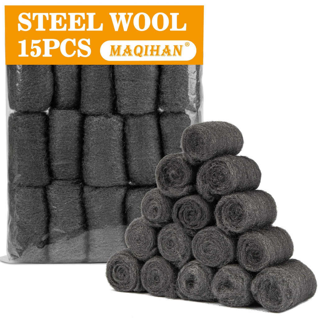 MAQIHAN Steel Wool Pads 0000 15pcs - for Mice Control, Polishing, Cleaning