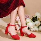 LAURMOSA Heels for Girls Closed Toe Red Dress Shoes Low Heel Block Pumps Platform Shoes Dorothy Halloween Christmas Party High Heel Chunky Wedding for Toddler Little Big Kids(L1012Red 4)