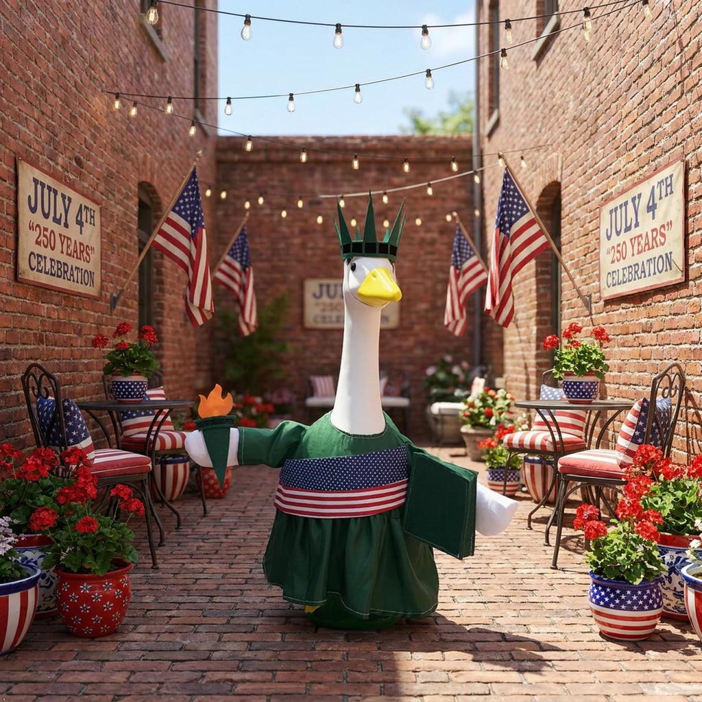 Xnetsby 4th of July Independence Day Statue of Liberty Porch Goose Outfit, America 250th Anniversary Patriotic Costume for 23-Inch Lawn Goose Garden Yard Patio Decoration