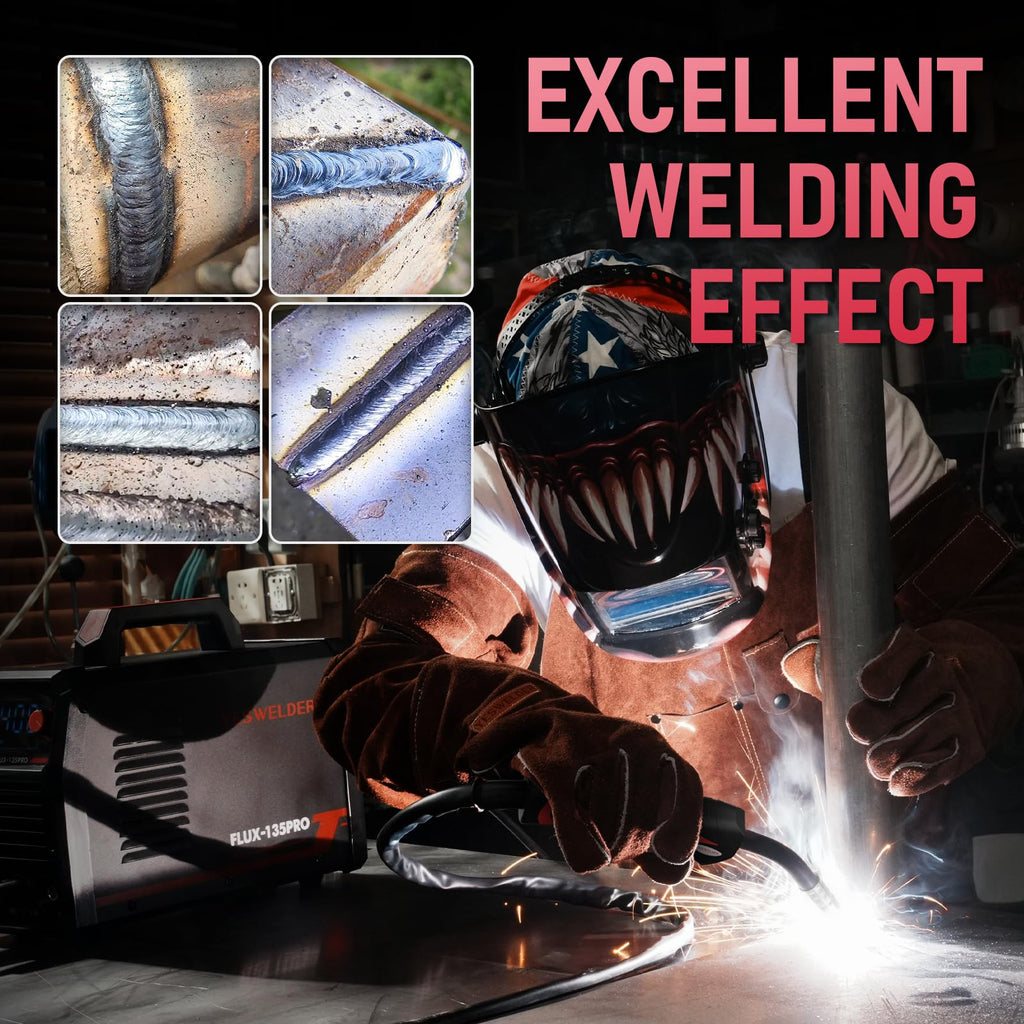 YESWELDER 135A MIG Welder, 110V Flux Core Gasless MIG/Lift TIG/Stick 3-in-1 Synergic Control LED Display Welding Machine, Bonus Flux Core Wire