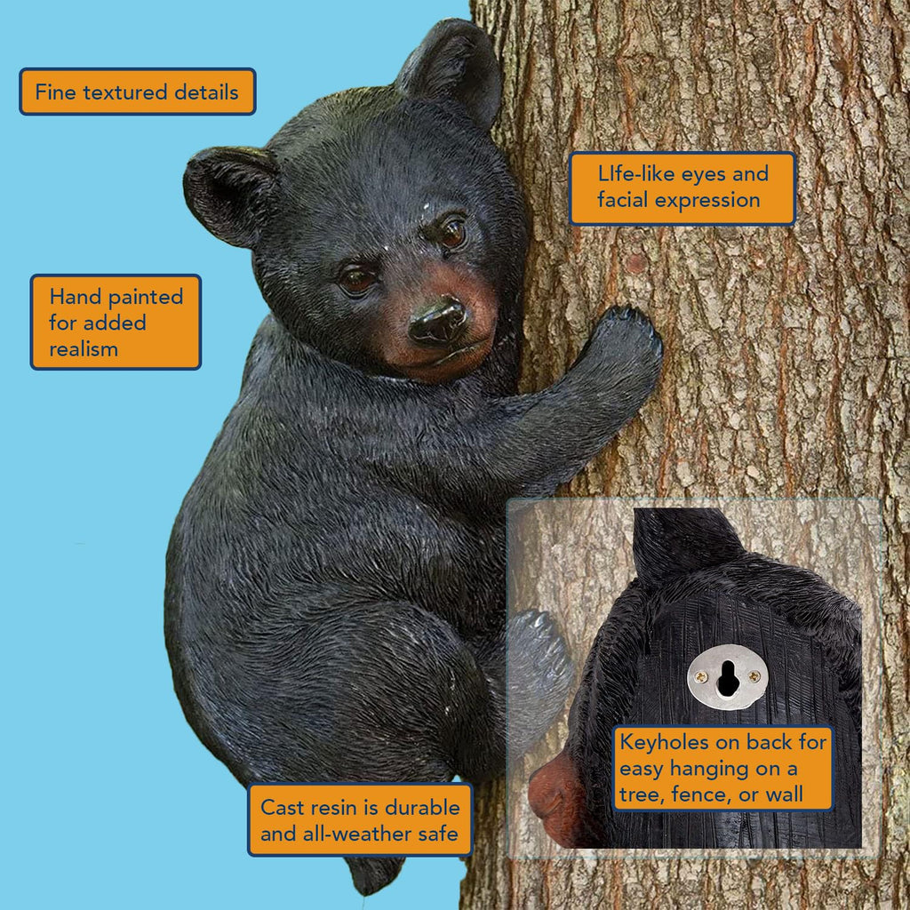 Bits and Pieces – Bear Cub Tree Hugger - Yard Decorations - Adorable Tree Sculpture - Outdoor Decoration - Garden Peeker Yard Art - 13-3/4" x 8"