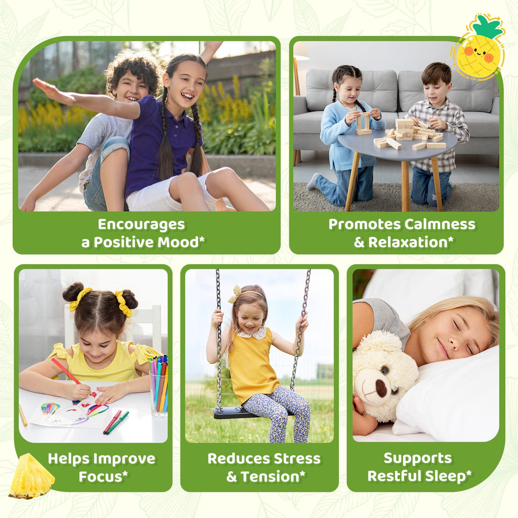 Liposomal GABA L-Theanine Drops for Kids - Liquid GABA Supplement with Magnesium, Chamomile, Lemon Balm & Vitamin B6 - Support Relaxation, Focus & Stress Relief for Kids & Adults - Pineapple Flavor
