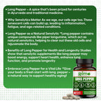 Rimo Nutrition Long Pepper 60 Vegan Capsules Natural Senolytic Supplement Agent – with Piper longumine (500mg)