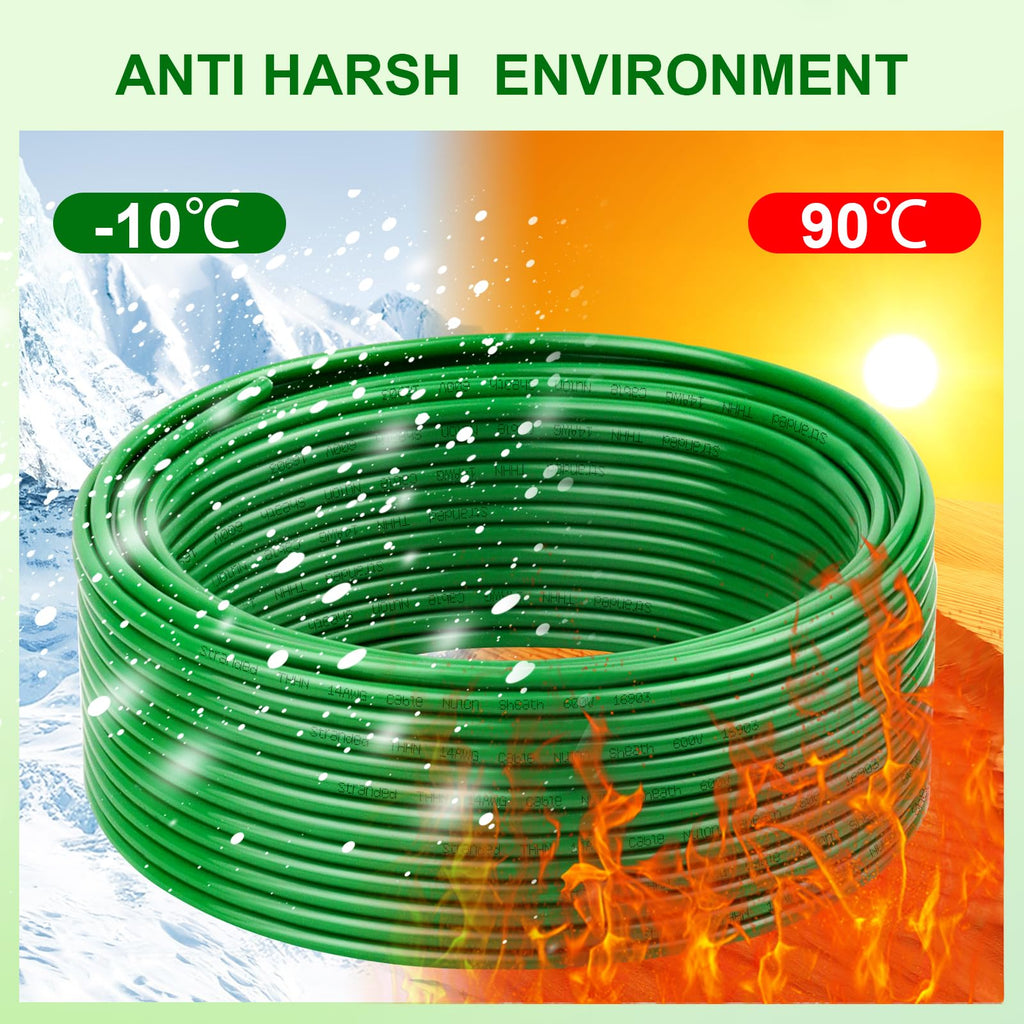 THHN Wire 10 Gauge 100 FT, 10 AWG Stranded OFC Copper Electrical Building Wire with Nylon Jacket PVC Insulation, Rated 600V for Residential, Industrial, CNC, Ground (10 Gauge, Green)