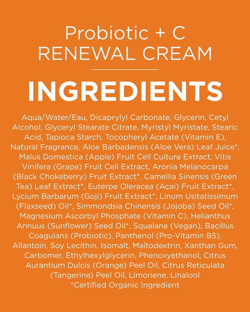 Andalou Naturals Probiotic + Vitamin C Renewal Cream - Complexion Enhancing Hydrating Face Moisturizer - Helps Promote Firmer Skin & More Even Tone - Lightweight, Non-Greasy Formula - 1.7 Oz