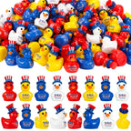 Skylety 100 Pcs Patriotic Mini Ducks 4th of July Independence Day Party Decor 250th Anniversary Red White Blue Ducks with Glue Points Garden Potted Miniature Cake Decoration Craft Patriotic Collectors