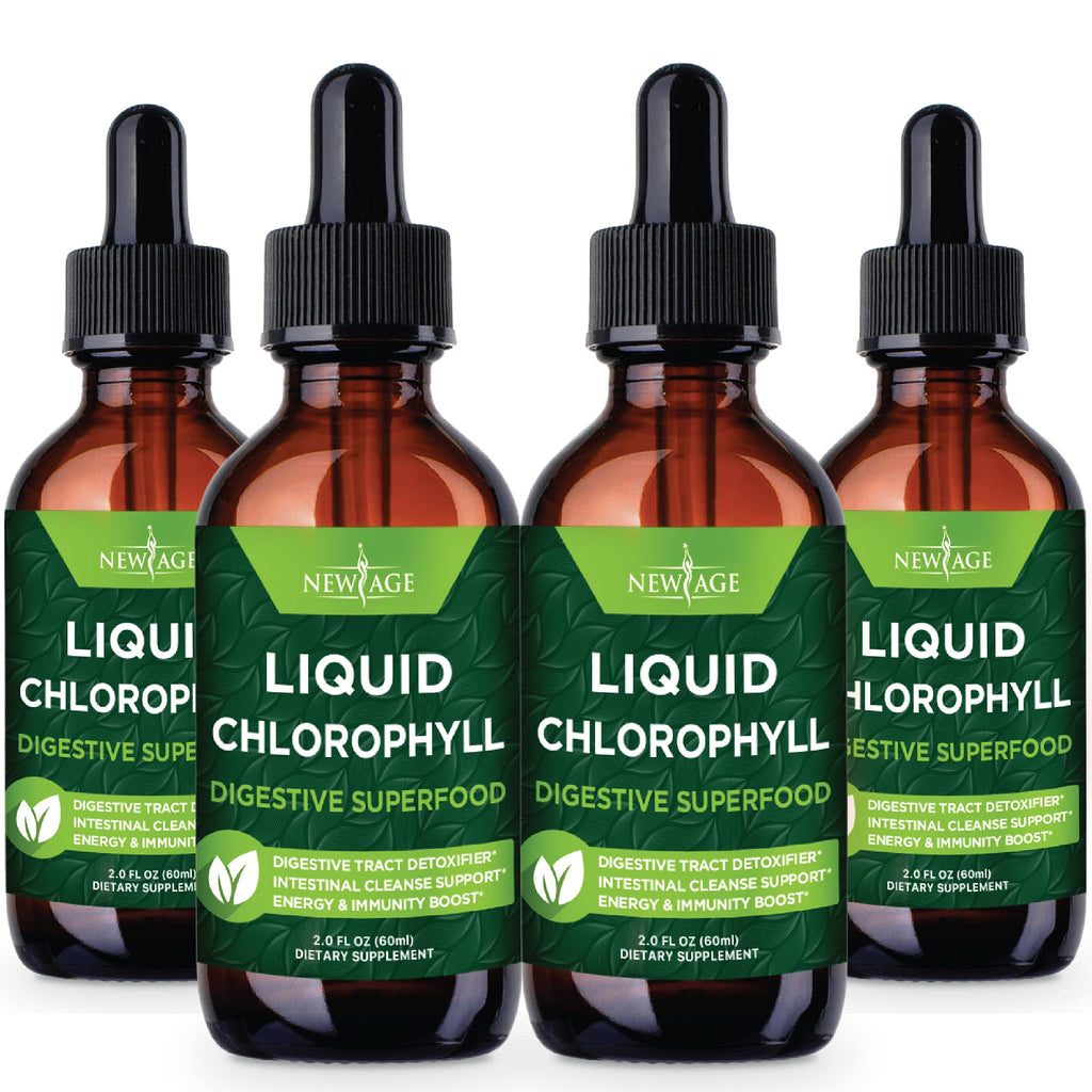 NEW AGE Chlorophyll Liquid Drops - Natural Concentrate – Energy Booster, Digestion and Immune System Supports, Internal Deodorant, Liver Function - (2 Fl Oz (Pack of 4))