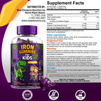 Iron Dinosaur Gummies for Kids with Vitamin C | Sugar-Free, Vegan, Gluten-Free & Non-GMO | Anemia Relief, Energy & Blood Health Support | Grape Flavor, Pectin-Based for Optimal Health (Pack of 2)
