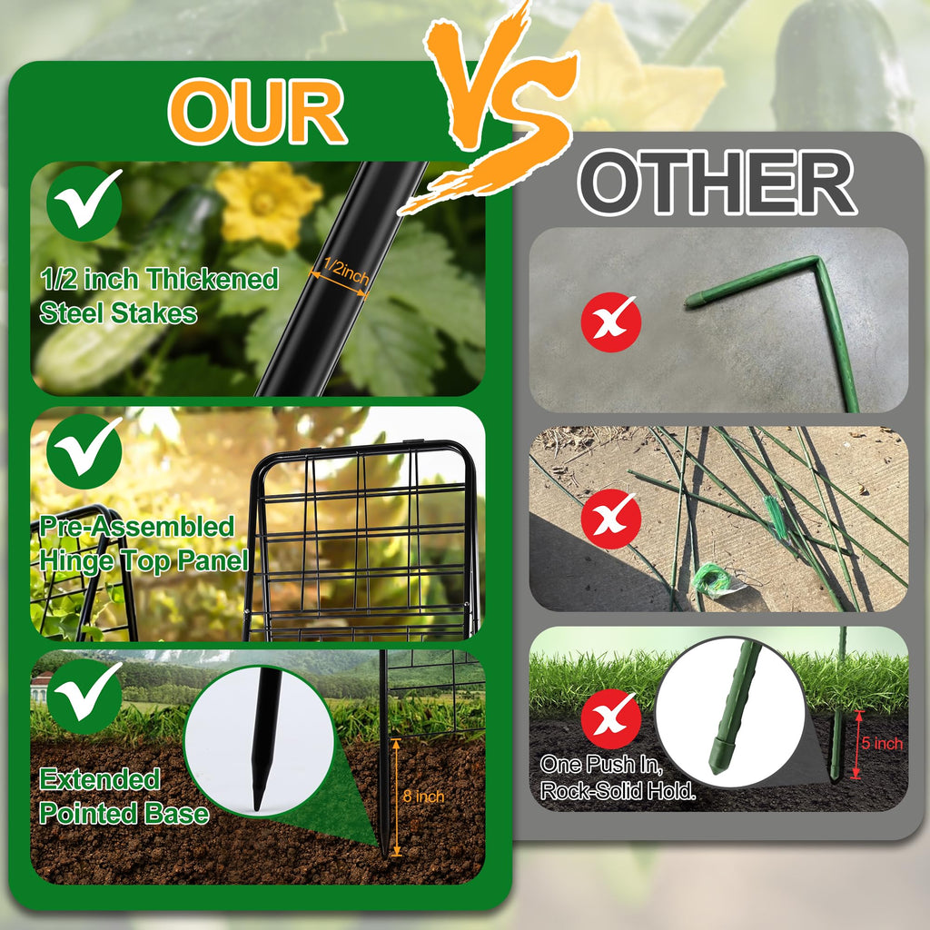 WAENLIR 50x17inch Cucumber Trellis Tomato cage with Dense Steel Grid–A-Frame Heavy Duty Metal Trellis for Raised Beds, Cattle Panels for Garden Trellis for Climbing Plants Outdoor (Black, 50x17inch)