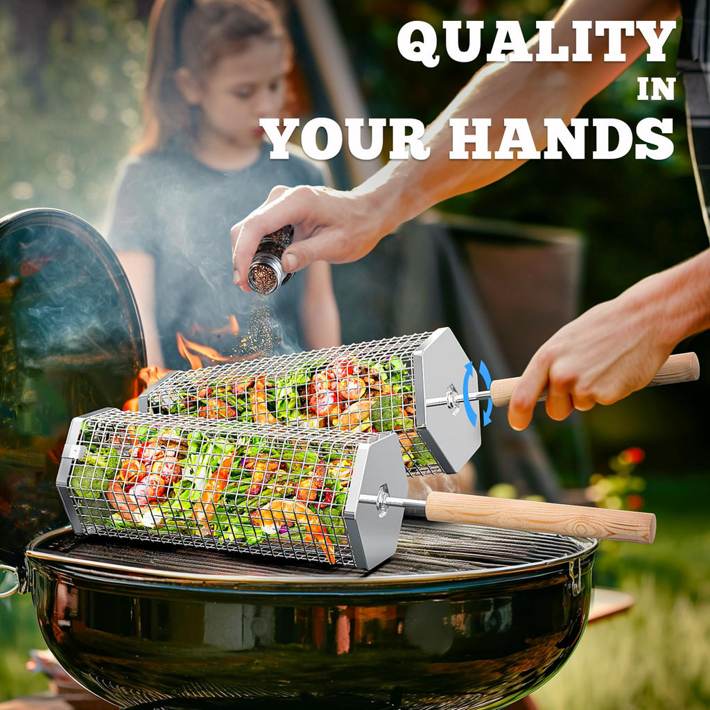 Rolling Grill Basket, Grilling Accessories, Outdoor Camping, Gifts for Men