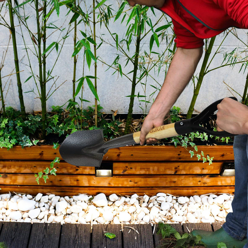 KOLEIYA Small Short Handle Shovel - 28 Inches Overall Length - Kids Metal Sand Shovel for Digging and Gardening - Metal + Wooden