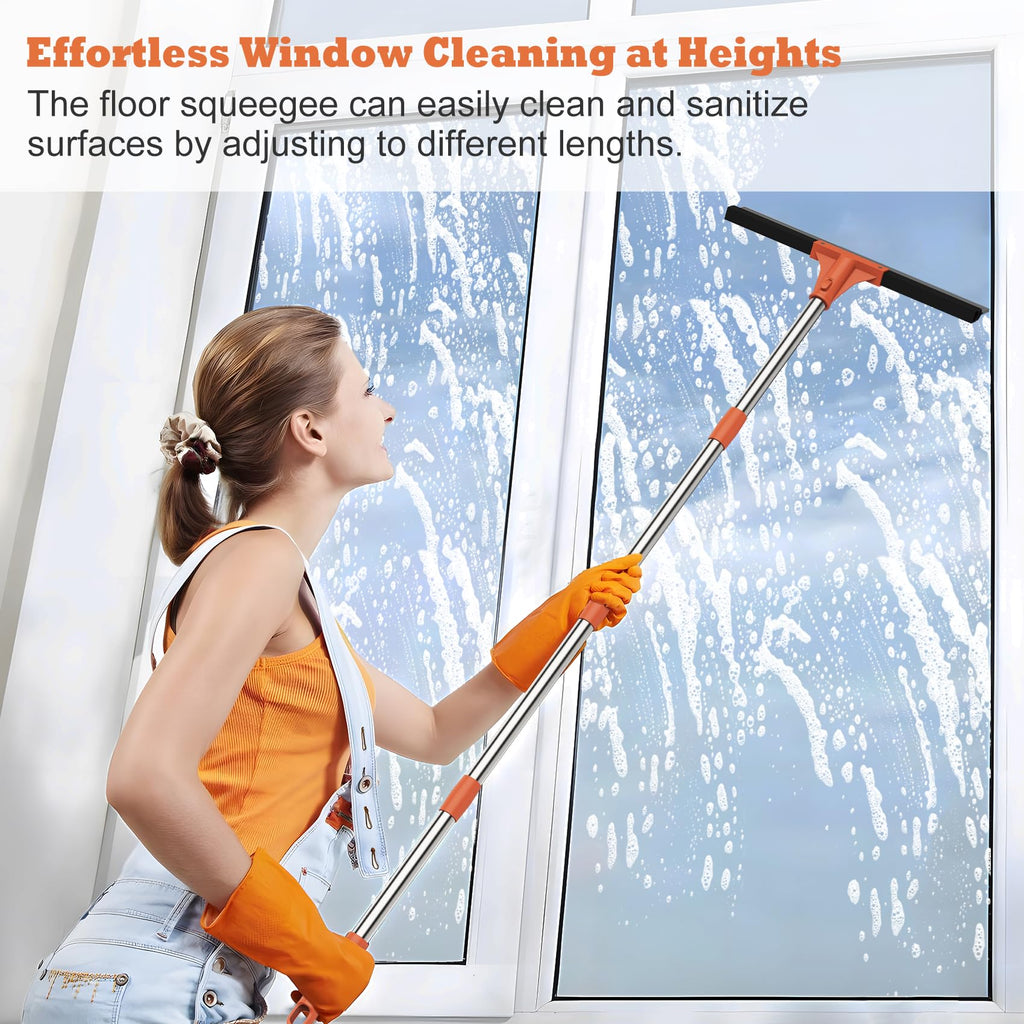 Floor Squeegee for Concrete Floor,18" Large Heavy Duty Squeegee for Floor, Rubber Broom with 62" Long Handle for Bathroom Tile, Garage Concrete, Deck, Shower Glass, Window Cleaning