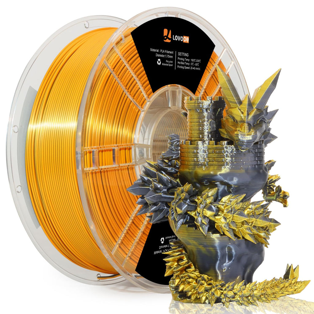 LOVOON Silk Dual-Color PLA Filament with Black and Gold,1.75mm PLA Filament DualColor Change by Angle,Compatible with Most FDM 3D Printers,1kg(2.2lbs)/Spool