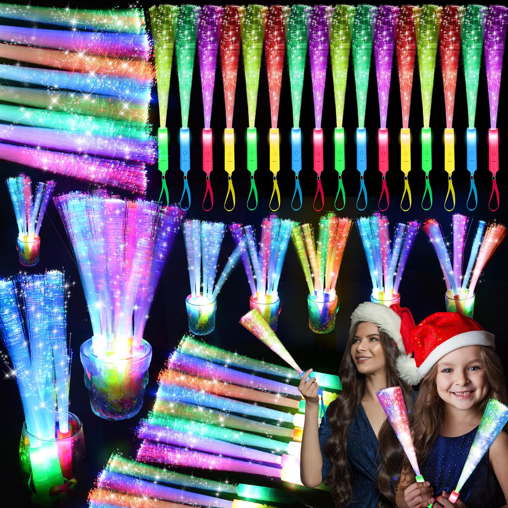 SHQDD 38 PCS Glow Sticks Bulk, Glow Fiber Optic Sticks, LED Light Wands, Glow in The Dark Party Supplies, Fiber Optic Wands for Weddings, Flashing LED Party Favors, Colorful Light Sticks