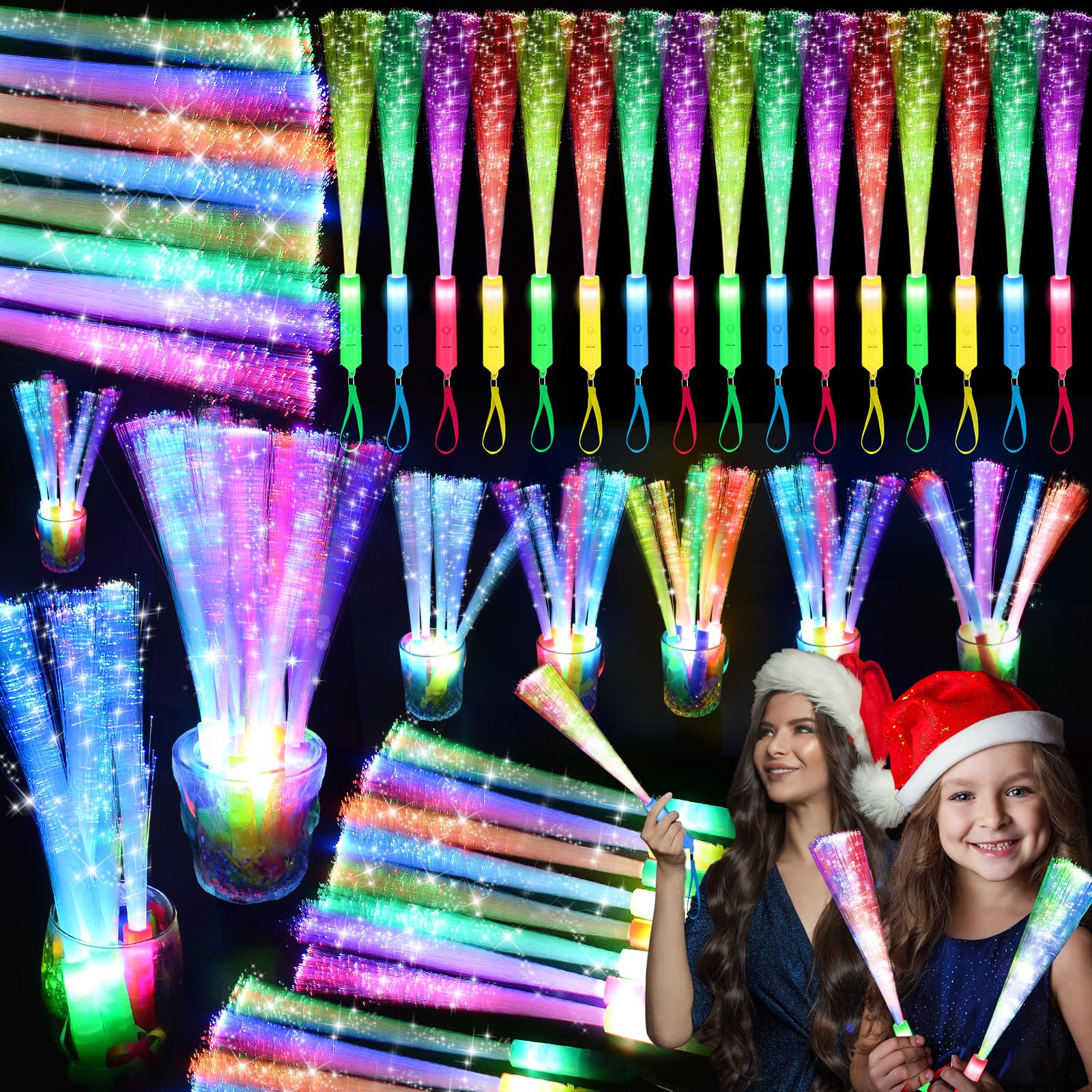 SHQDD 38 PCS Glow Sticks Bulk, Glow Fiber Optic Sticks, LED Light Wands, Glow in The Dark Party Supplies, Fiber Optic Wands for Weddings, Flashing LED Party Favors, Colorful Light Sticks