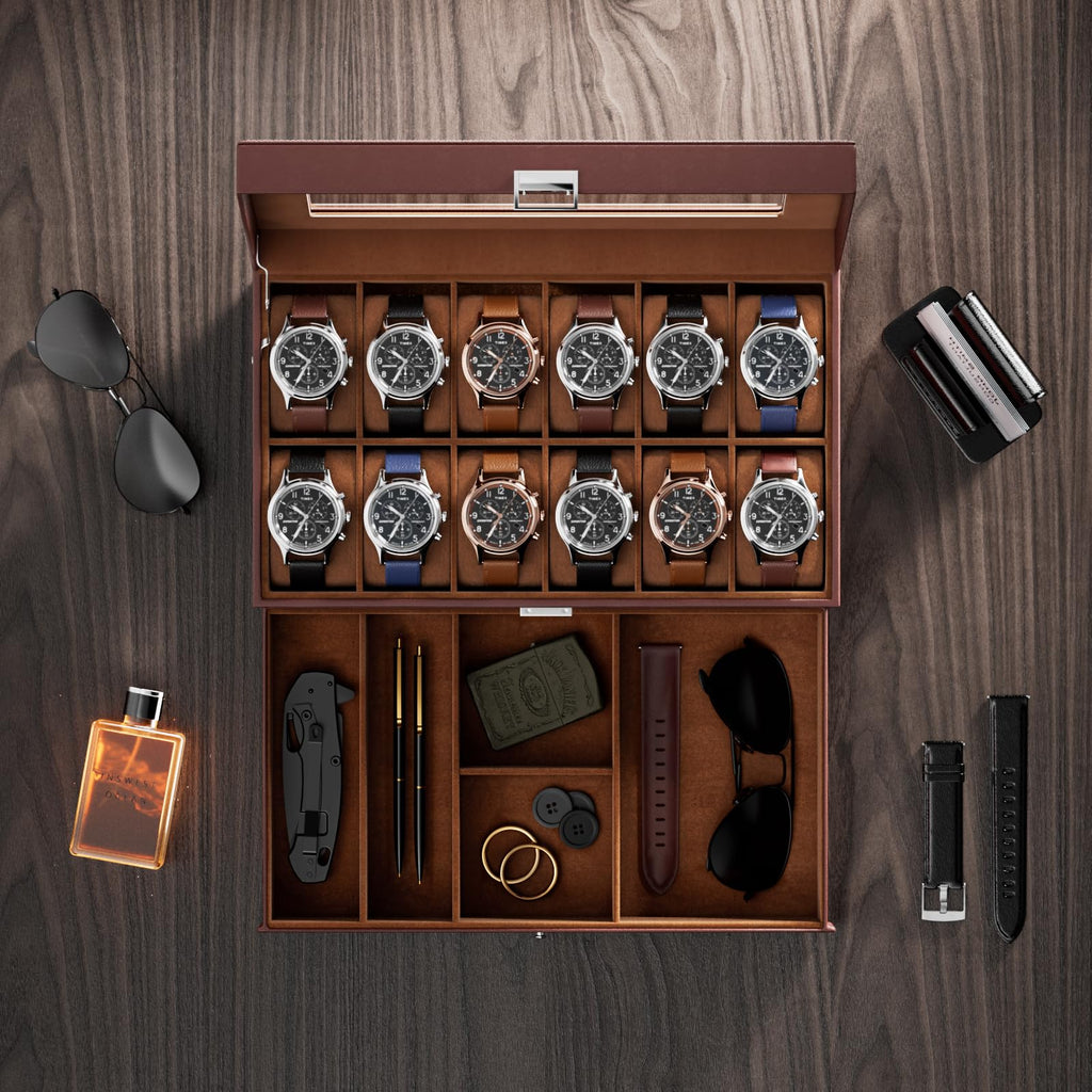 ProCase Watch Box, 12 Slot Watch Case for Men with Drawer, Espresso