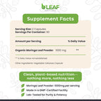 B’Leaf Nature 100% Pure Organic Moringa Oleifera Leaf Powder Capsules I Immune Support I 1000mg per serving I Gluten-Free Non-GMO I Superfood w/ Essential Vitamins & Amino Acids I 180 Veggie Capsules