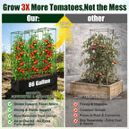 BobbleT 3 Pack Heavy Duty Tomato Cages with 86 Gallon Grow Bag, 41" Adjustable Tomato Trellis for Raised Garden Bed, Sturdy Square Plant Support for Climbing Vegetables, Cucumbers & Garden Plants