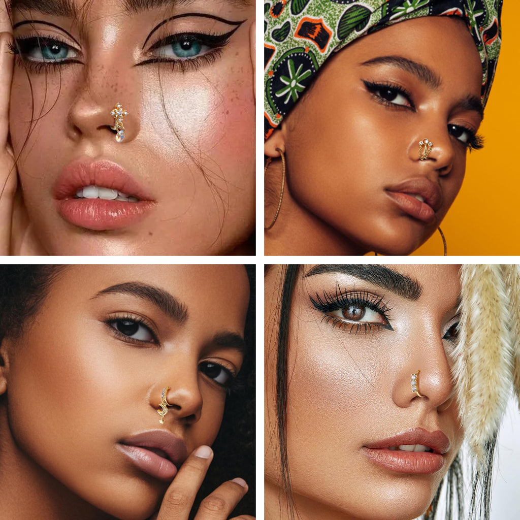 Florideco 12Pcs Nose Cuff Fake Nose Ring Hoop for Women Men Gold