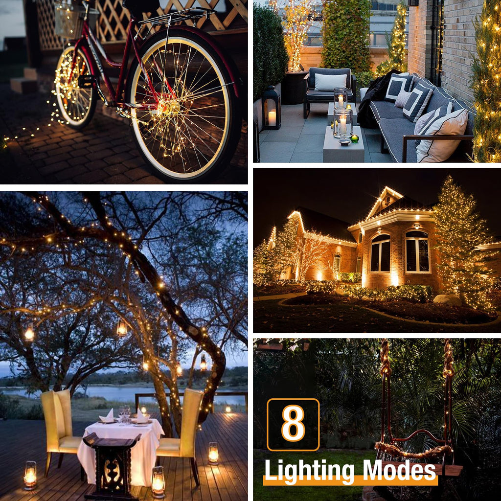 btfarm 4 Pack Solar String Lights Outdoor - Total 132FT 320LED Solar Fairy Lights Outside Waterproof 8 Modes, Copper Wire Solar Powered Twinkle Light for Garden Tree Christmas Wedding Party,Warm White