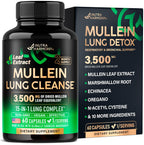 Mullein Lung Detox - Mullein Leaf Extract - Marshmallow Root | Echinacea | Oregano | Quercetin | NAC - 15-in-1 Lung Support & Cleanse for Smokers Supplement - Made in USA - As Drops - 60 Capsules