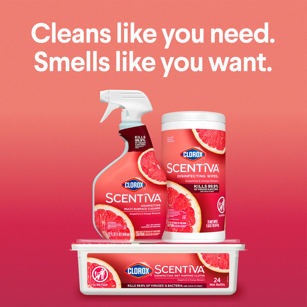 Clorox Scentiva Disinfecting Wipes, Grapefruit and Orange Blossom, 75 Count Each (Pack May vary) (Pack of 3)
