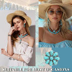 Zhamate 9 Pcs Western Jewelry Boho Turquoise Necklace Bracelet Ring Set